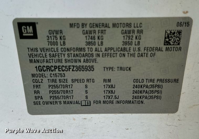 image for item JT9231 2015 Chevrolet Silverado 1500  Double Cab pickup truck