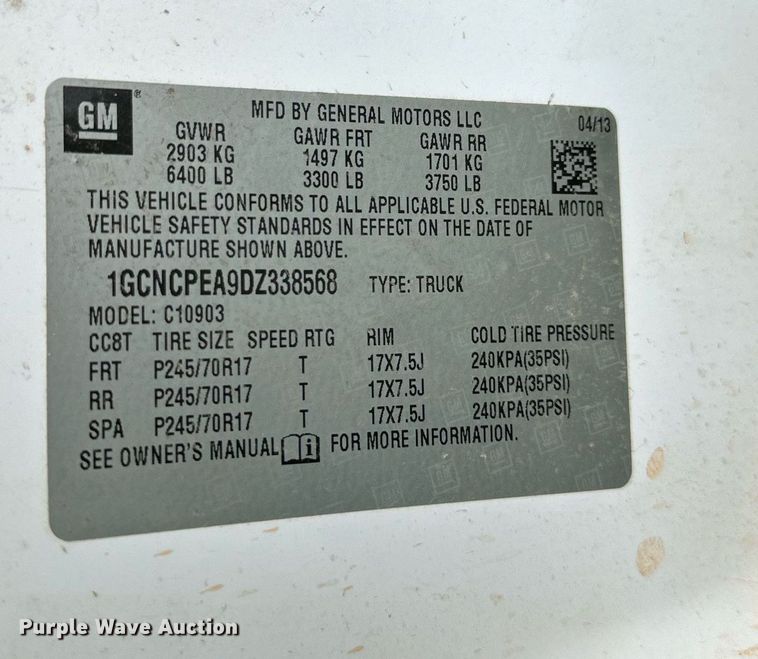 image for item JT9232 2013 Chevrolet Silverado 1500  pickup truck