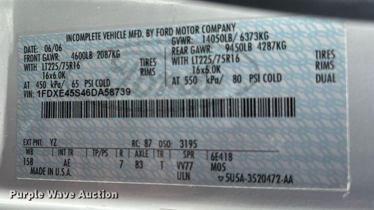 image for item KH9602 2006 Ford E450 Super Duty  box truck