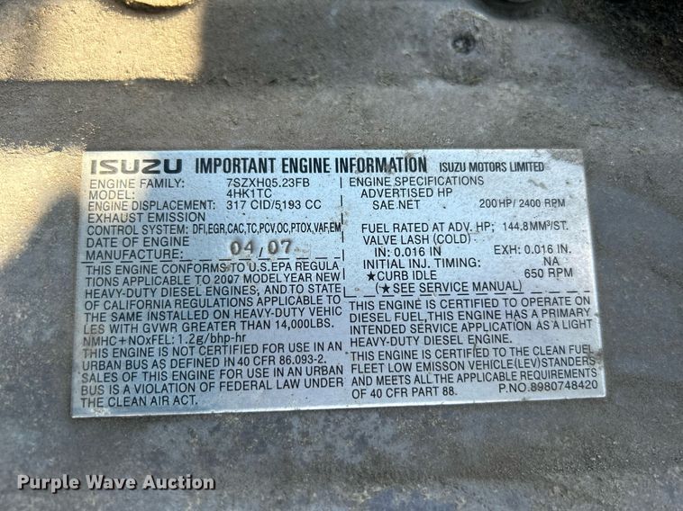 image for item KH9655 2007 Isuzu NPR HD  scissor lift truck