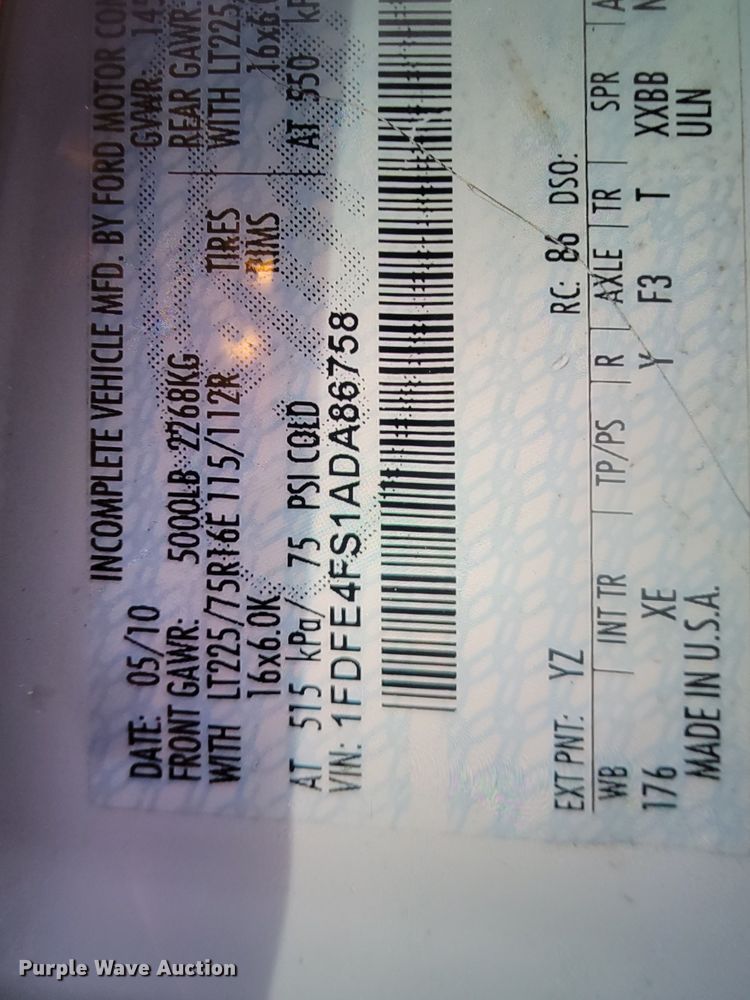 image for item KU9009 2010 Ford E450 El Dorado  shuttle bus