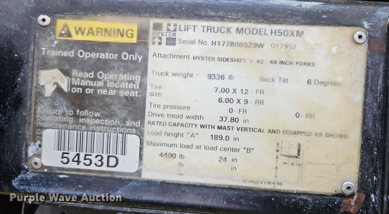 image for item LB9650 Hyster H50XM forklift
