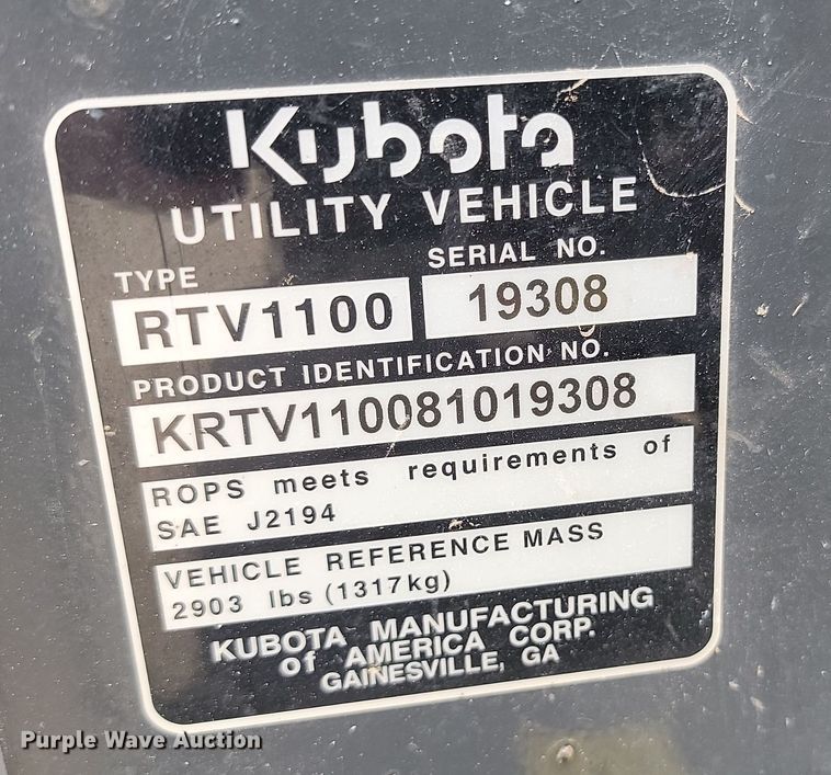 image for item LD9048 2008 Kubota RTV1100  utility vehicle