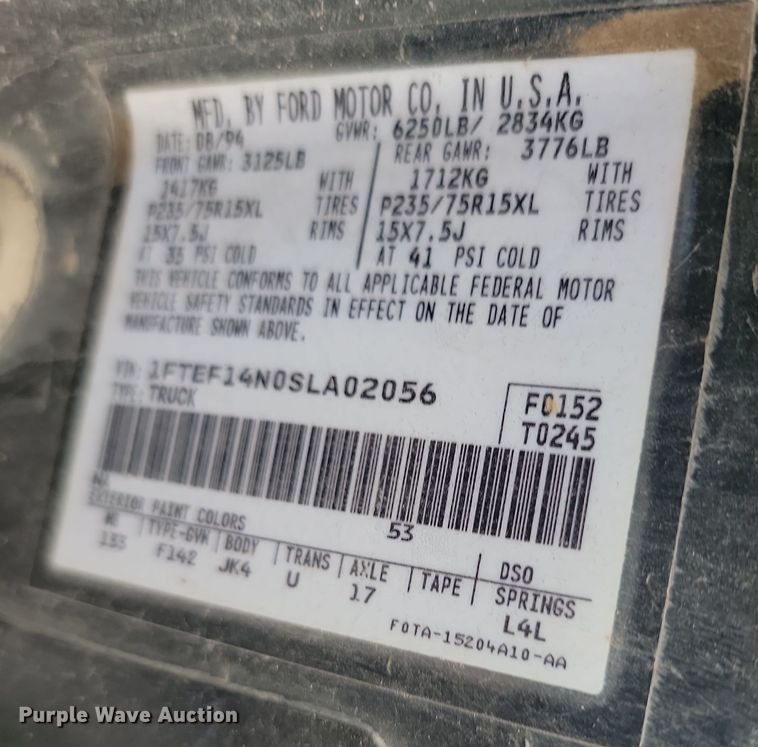 image for item LD9066 1995 Ford F150  pickup truck