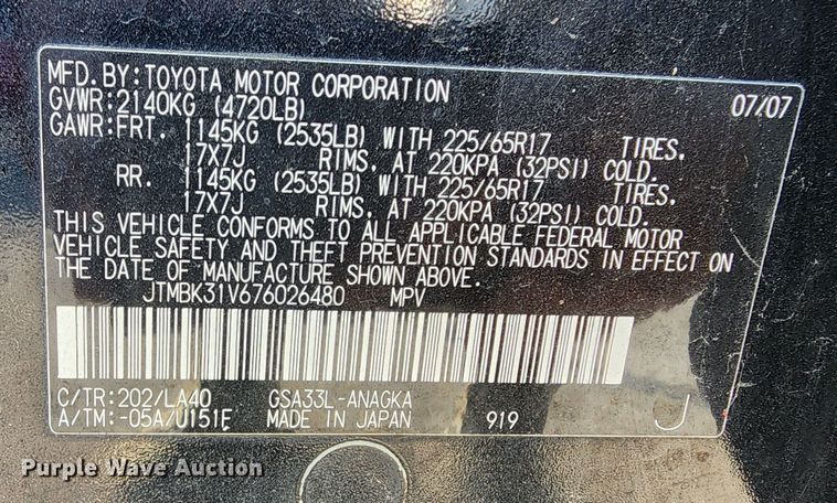 image for item LJ9409 2007 Toyota RAV4  SUV