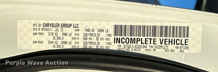 image for item LK9654 2012 Dodge Ram 4500 Crew Cab flatbed truck