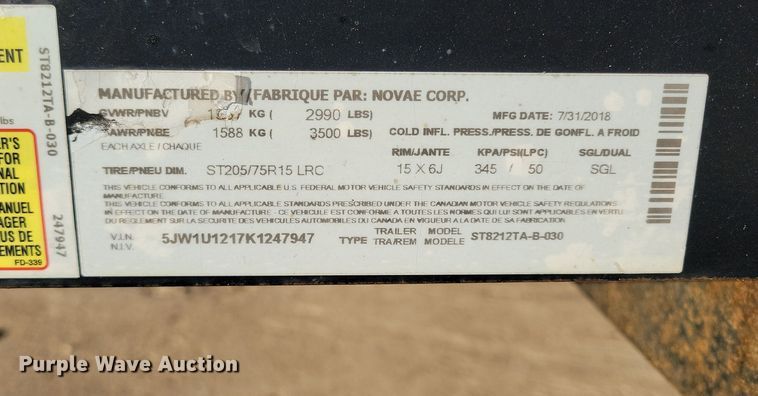 image for item LO9995 2019 Sure-Trac ST8212TA-B-030  utility trailer