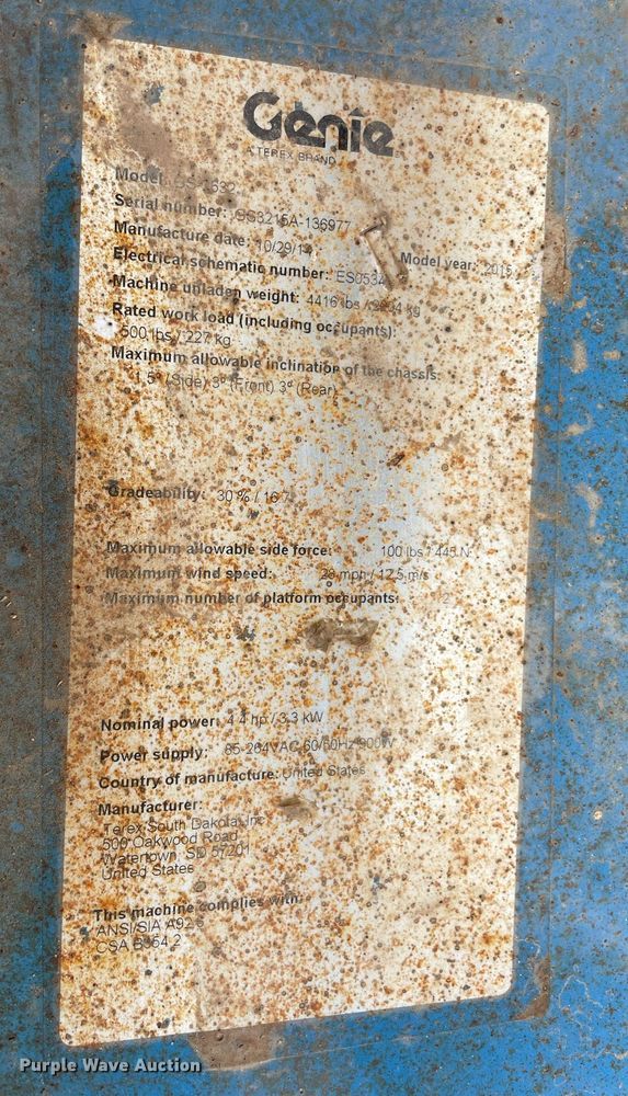 image for item LV9260 2015 Genie GS-2632  scissor lift