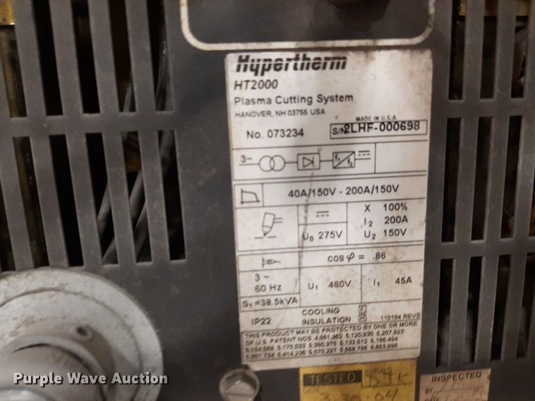 image for item LX9878 Hypertherm Hyspeed HT2000LHF   plasma cutting table