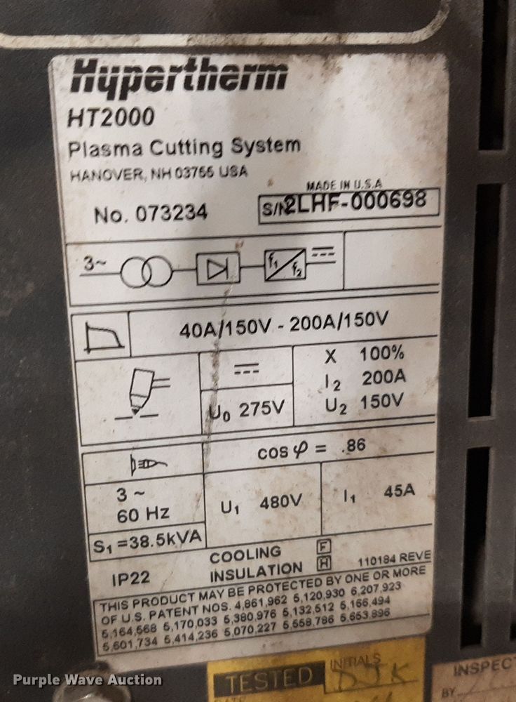 image for item LX9878 Hypertherm Hyspeed HT2000LHF   plasma cutting table