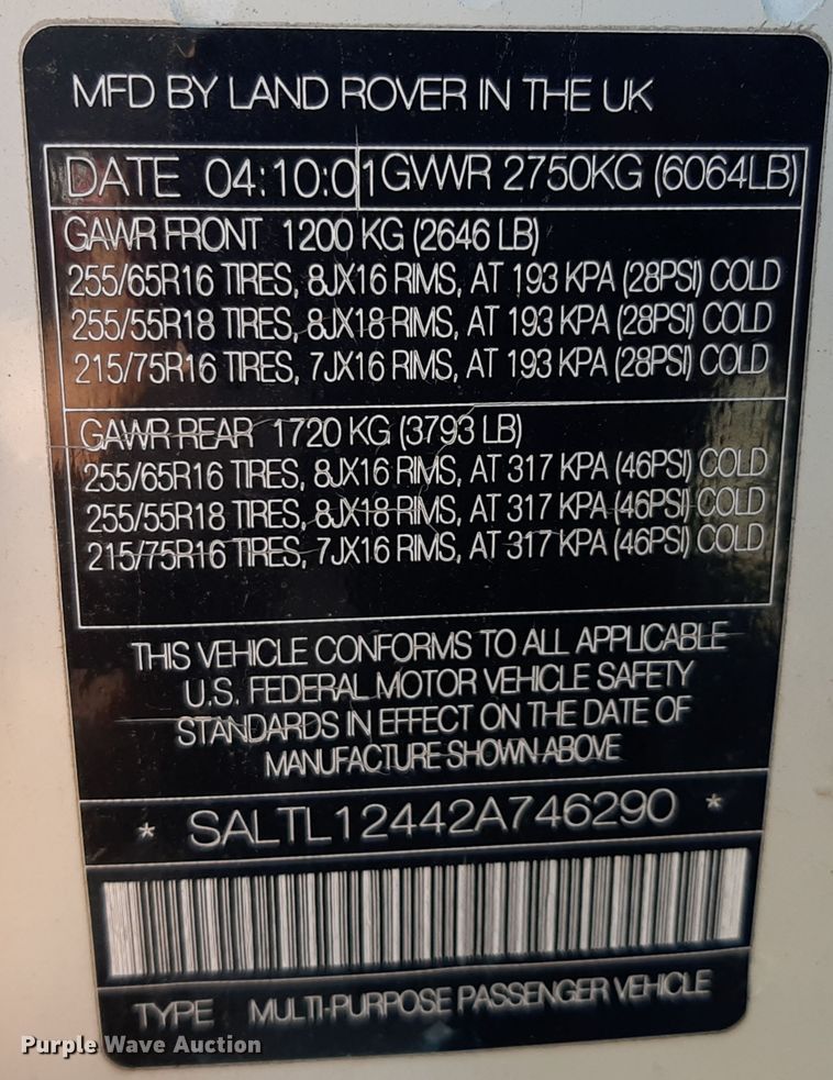 image for item LX9903 2002 Land Rover Discovery Series II SUV