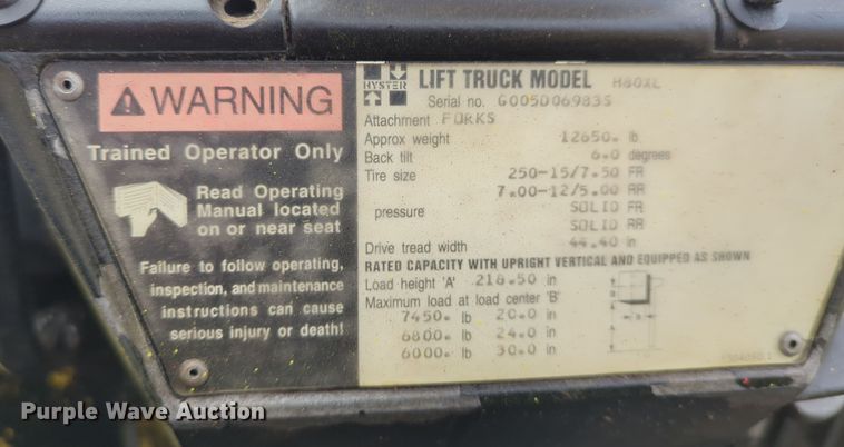 image for item LY9493 Hyster H80XL  forklift