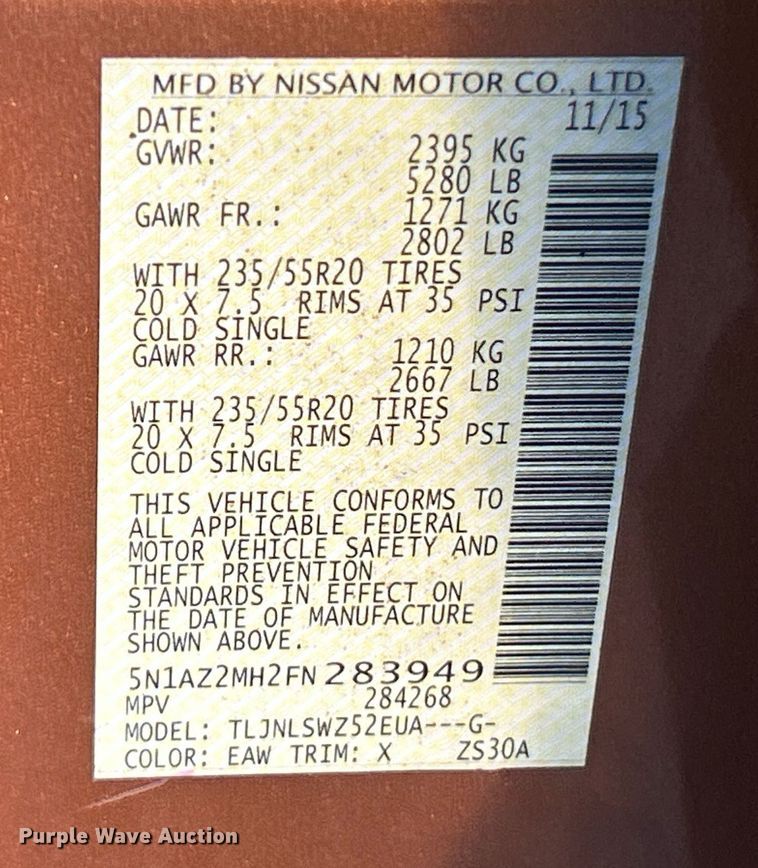 image for item NE9624 2015 Nissan Murano Platinum  SUV