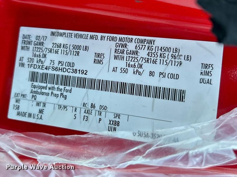 image for item NE9627 2017 Ford E450 Super Duty  van cab and chassis