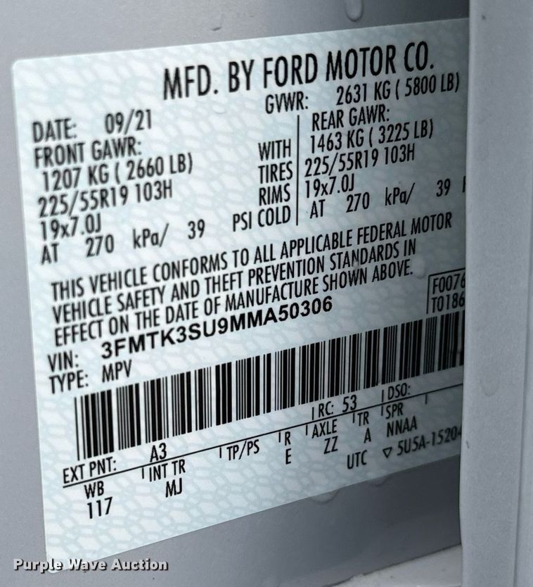 image for item NI9652 2021 Ford Mustang Mach E  SUV