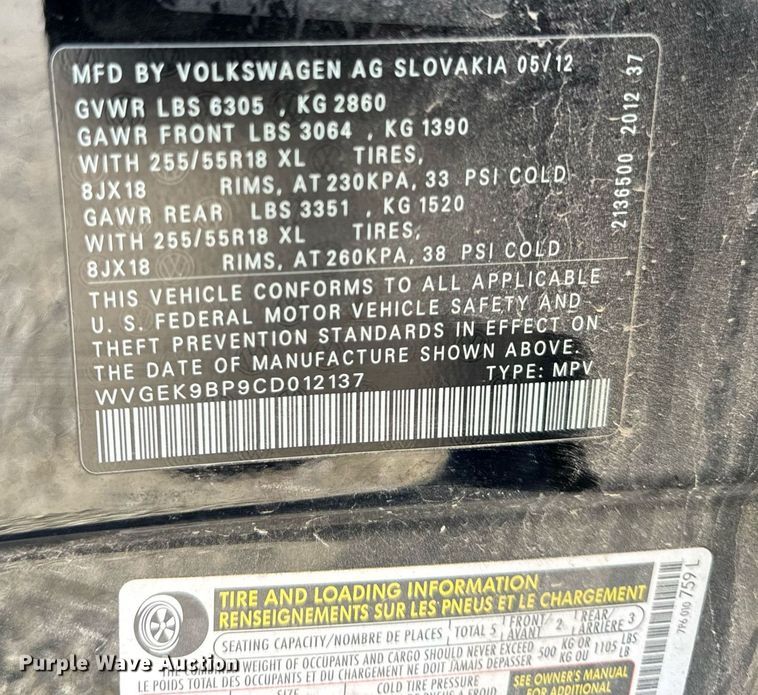 image for item NM9084 2012 Volkswagen Touareg TDI  SUV