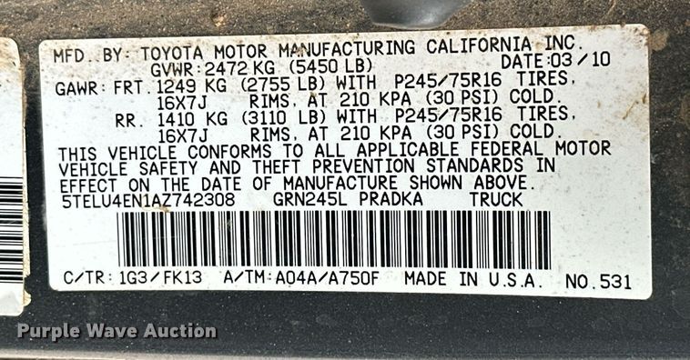 image for item NO9391 2010 Toyota Tacoma  Double Cab pickup truck