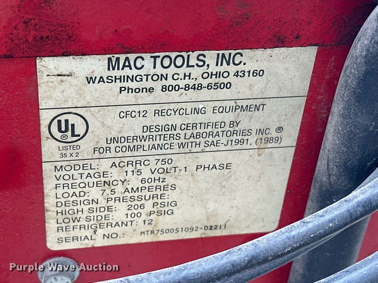 image for item NO9397 Mac Tools ACRRC 750  refrigerant recycling machine