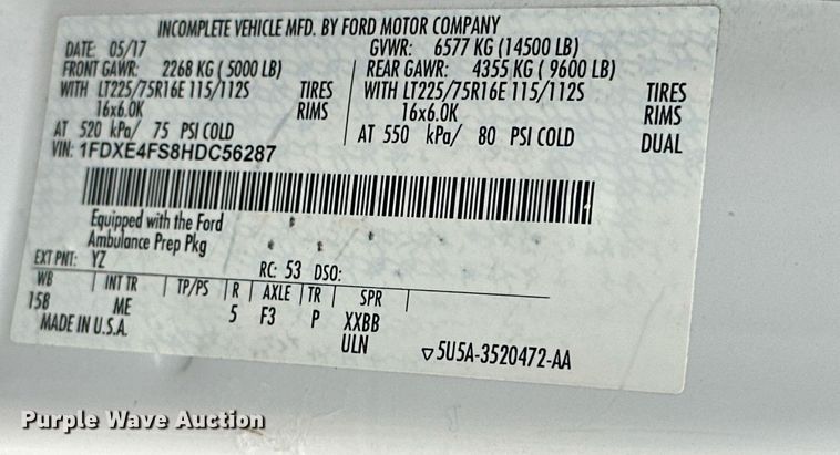 image for item NO9400 2017 Ford E450 Super Duty  van cab and chassis