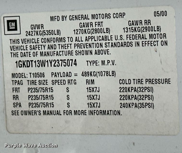 image for item NO9415 2000 GMC Jimmy  SUV