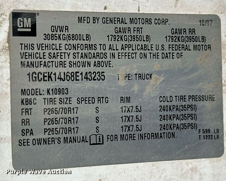 image for item NO9421 2008 Chevrolet Silverado 1500  pickup truck