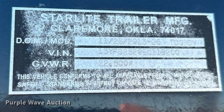 image for item NO9471 2014 Starlite TDGNDV  equipment trailer