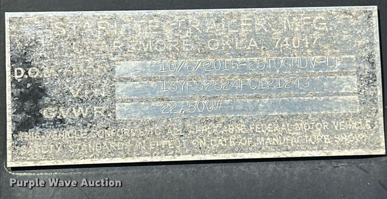 image for item NO9473 2015 Starlite 25TDGNDV-LP  equipment trailer