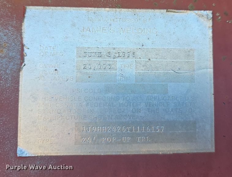 image for item NP9239 1996 James Welding  equipment trailer