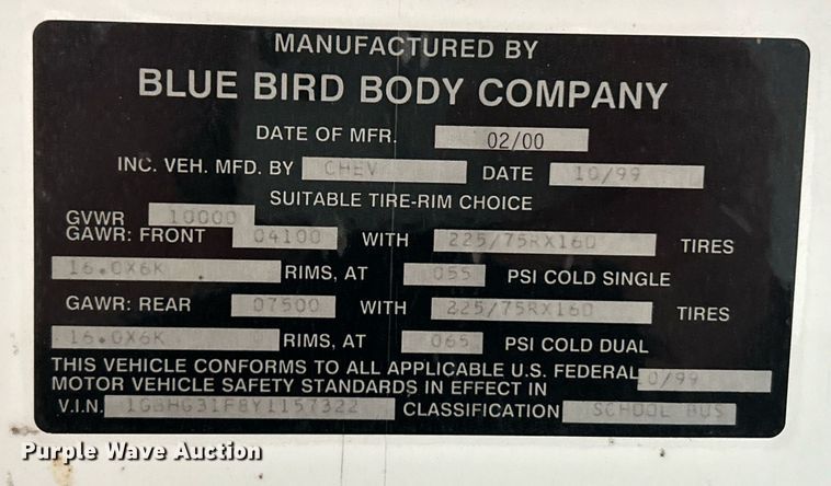 image for item NR9459 2000 Chevrolet Express  school bus