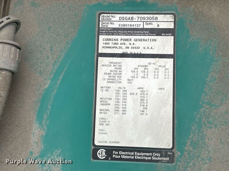 image for item NR9469 Cummins DSGAB-7093058  generator
