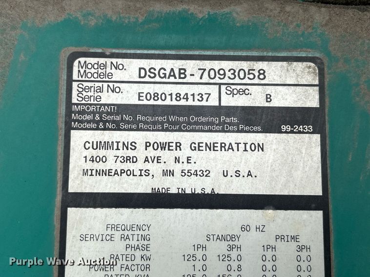 image for item NR9469 Cummins DSGAB-7093058  generator