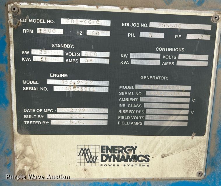 image for item NR9470 Energy Dynamics 361PSL1600  generator