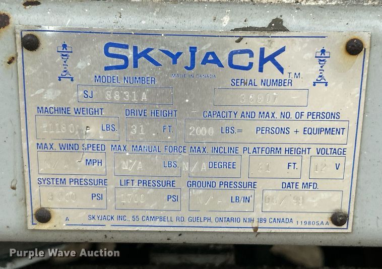 image for item NR9477 1999 Skyjack SJ8831A  scissor lift