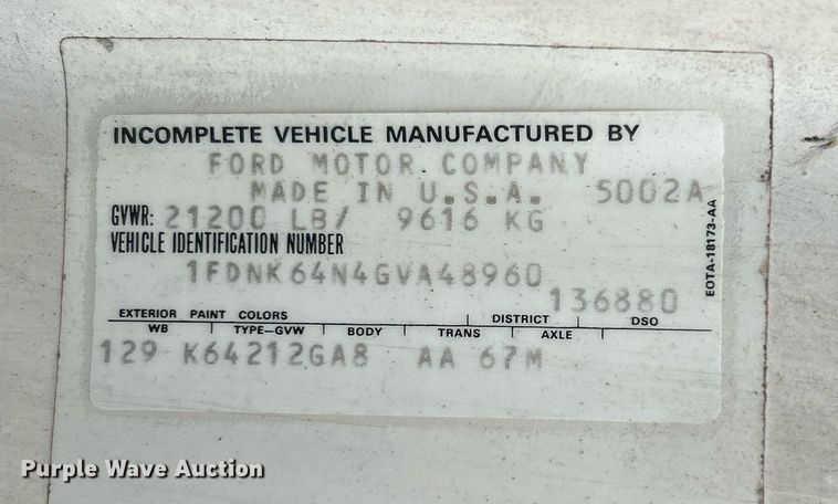 image for item NR9478 1986 Ford F600  bucket truck
