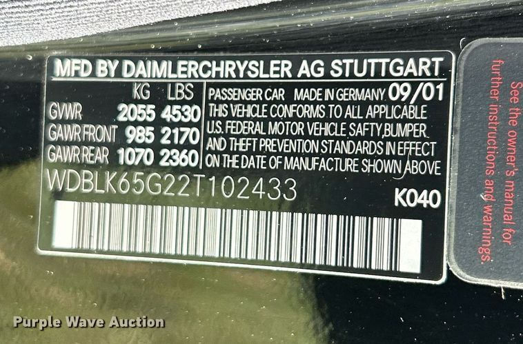 image for item NR9496 2002 Mercedes Benz CLK 320  Convertible