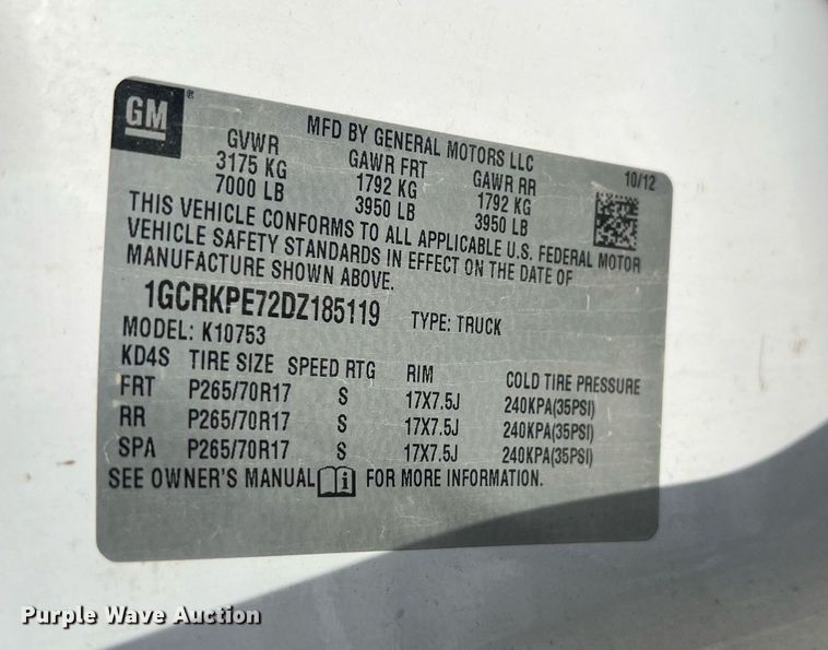 image for item OA9244 2013 Chevrolet Silverado 1500  Ext. Cab pickup truck