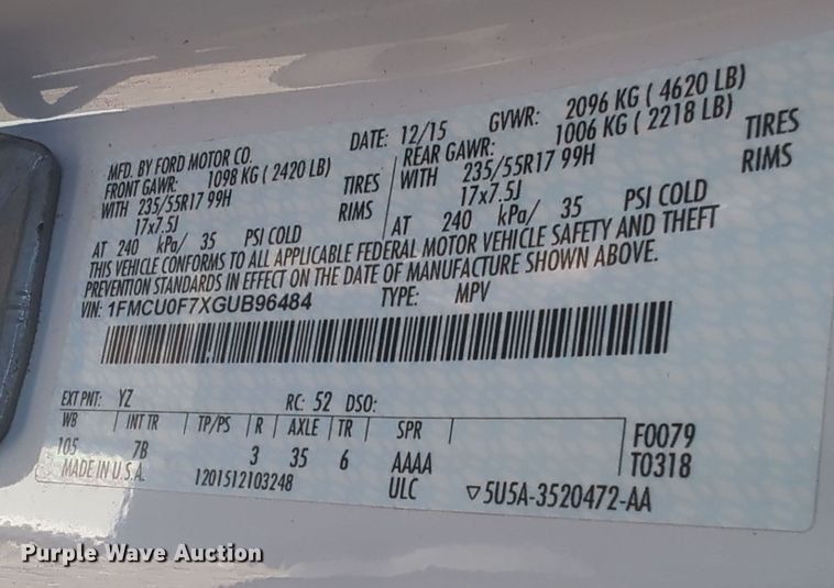 image for item OD9063 2016 Ford Escape  SUV