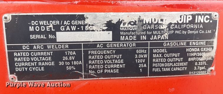 image for item OF9601 Multiquip GAW-180HE  welder/generator