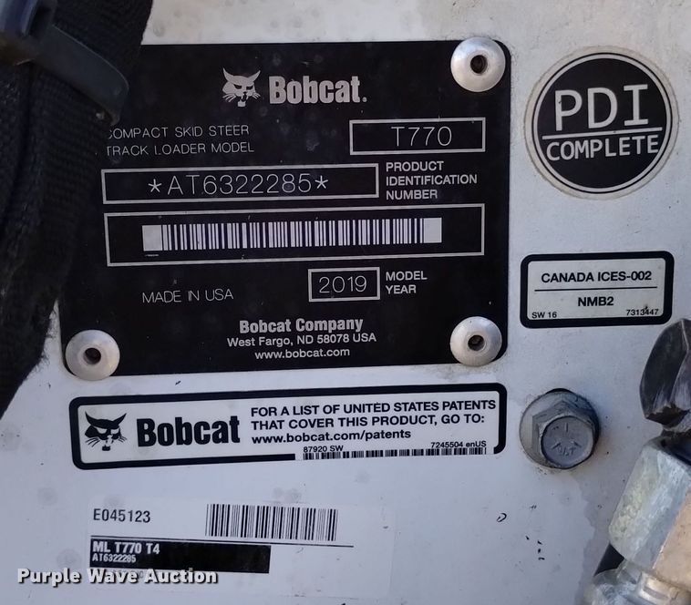 image for item DK8942 2019 Bobcat T770  tracked skid steer loader