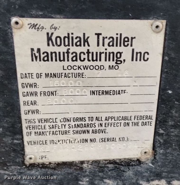image for item DK8944 2016 Kodiak  dump trailer
