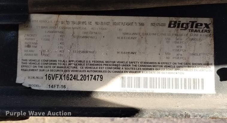 image for item DK8946 2020 Big Tex 14FT-16  tilt deck equipment trailer