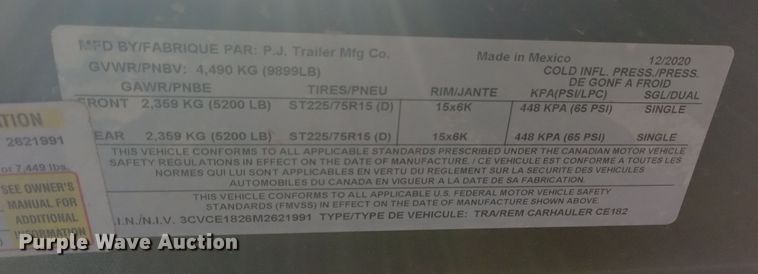 image for item DK8948 2021 PJ CE182  equipment trailer