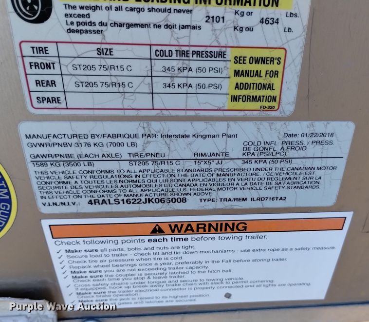 image for item DK8949 2018 Interstate ILRD716TA2  enclosed cargo trailer