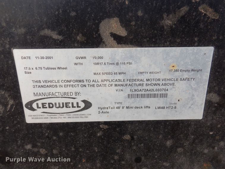 image for item DL7813 2002 Ledwell LW48 HT2-8  drop deck equipment trailer