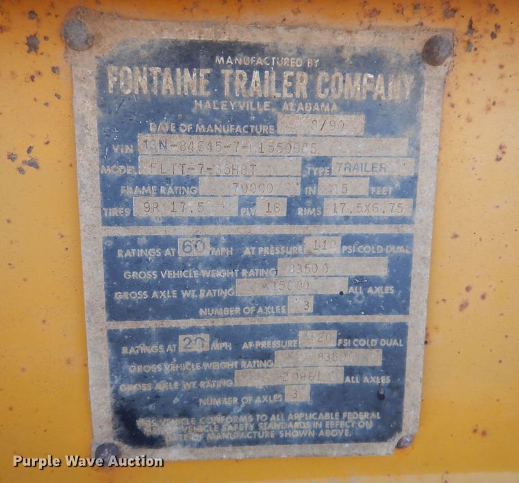 image for item DL7815 1991 Fontaine FLTT-7-35HBT  equipment trailer