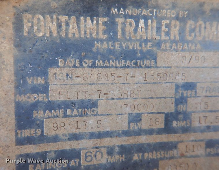 image for item DL7815 1991 Fontaine FLTT-7-35HBT  equipment trailer
