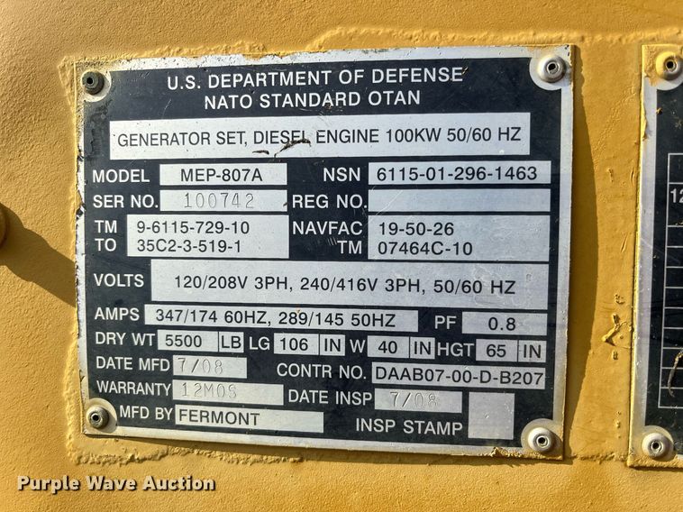 image for item DM2012 Fermont MEP807A  generator