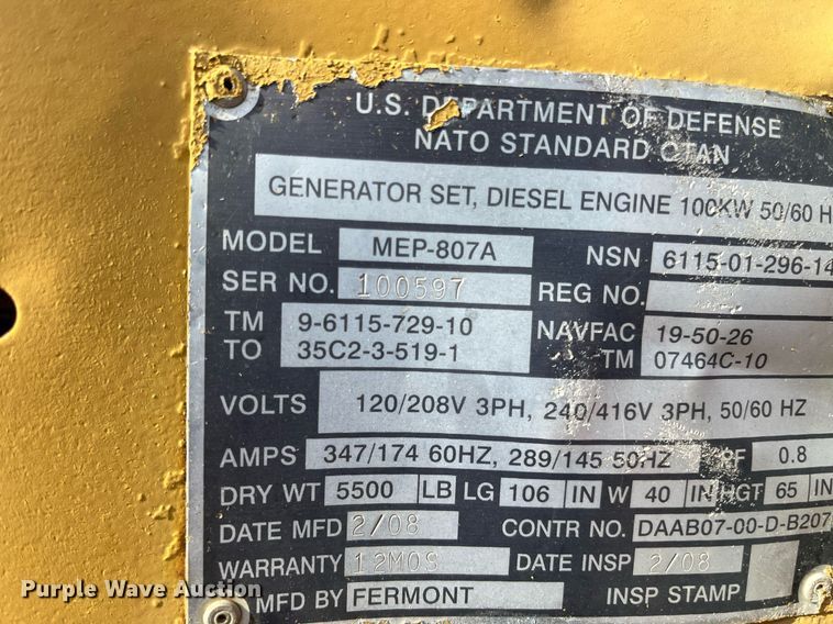 image for item DM2013 Fermont MEP807A  generator