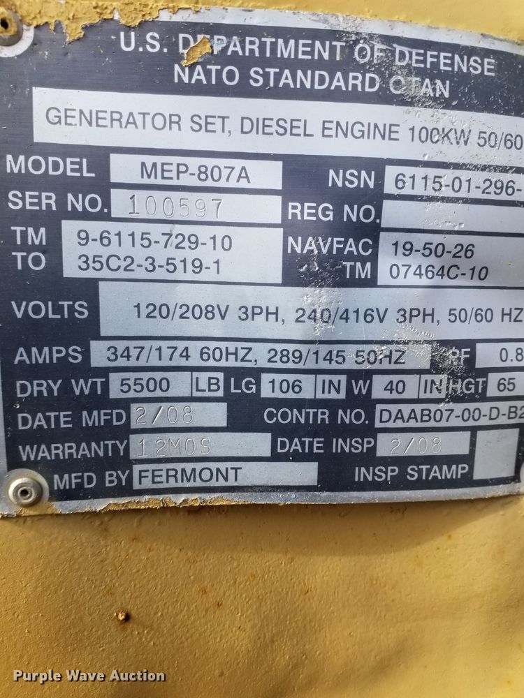 image for item DM2013 Fermont MEP807A  generator
