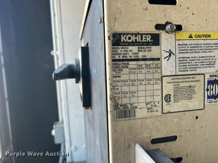 image for item DN0515 2005 Kohler 180RE0ZJC  generator